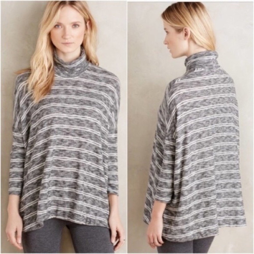 Anthropologie Postmark Mila Striped Turtleneck Oversized Slouchy Knit Pu…